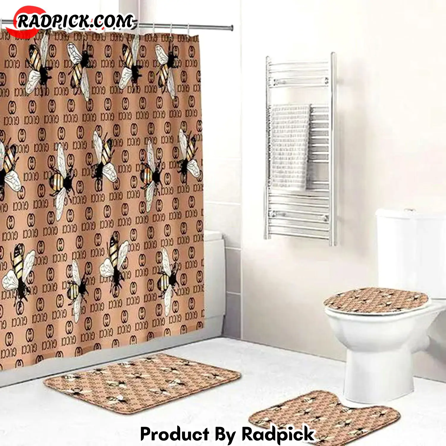 Gucci brown bathroom set hot luxury shower curtain bath rug mat home decor 224 bathroom accessory sets rp387774